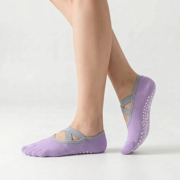 Stylish women's grip socks for studio, yoga, and pilates. Non-slip design ensures stability during workouts.
