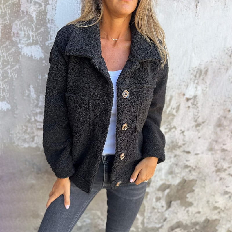 Women's Notch Collar Button-Up Autumn Coat, stylish & warm outerwear for fall and winter fashion.