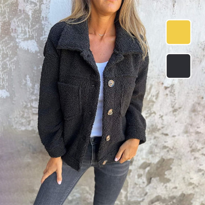 Comfortable women's winter coat with a button-up design & notch collar, versatile casual outerwear.