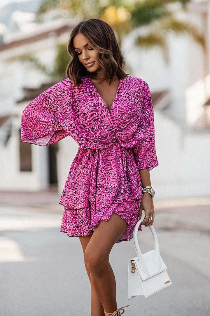 Lightweight & comfortable women's off-shoulder boho mini dress, perfect short summer dress for warm weather.