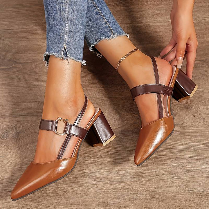 Women's Olivera orthopedic block heels. Comfortable, elegant slingback shoes with pointed toe.