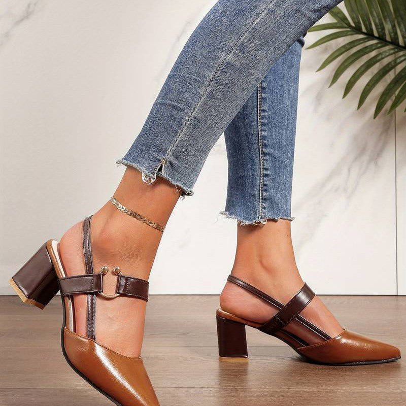 Dark green Olivera orthopedic block heels. Comfortable women's formal shoes with slingback & pointed toe.