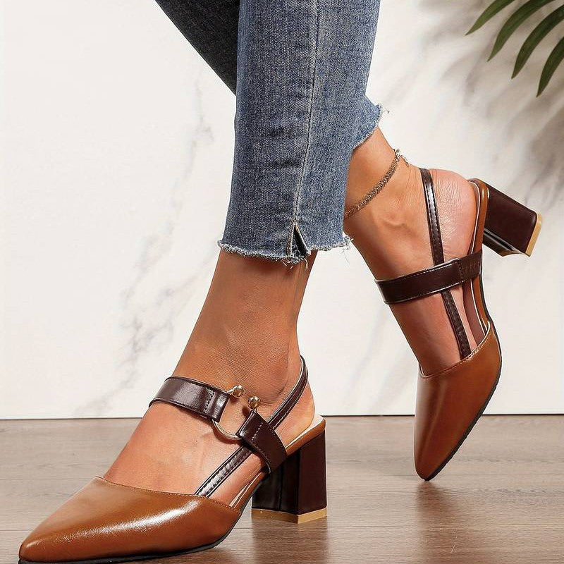 Olivera orthopedic block heels for women. Comfortable slingback pointed toe shoes, perfect for work & style.
