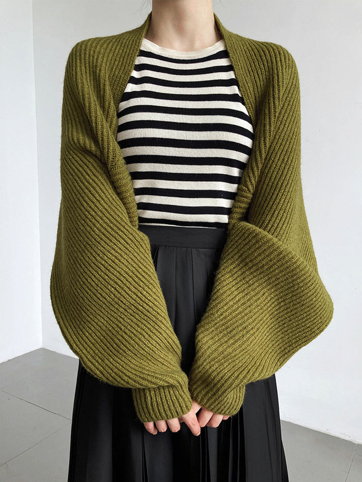 Comfortable women's long sleeve shrug sweater with an open front, regular fit for easy layering.