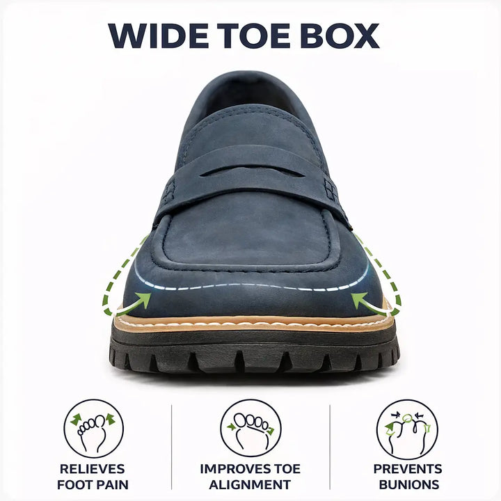 Wide toe box orthopaedic loafers for women, providing bunion relief and spacious comfort.