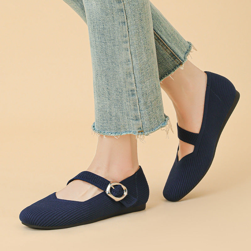 Classic women's orthopaedic Mary Jane flats, square toe design for daily stylish comfort.