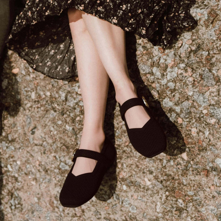 Women's orthopaedic square toe Mary Jane flats, designed for comfortable walking & daily support.