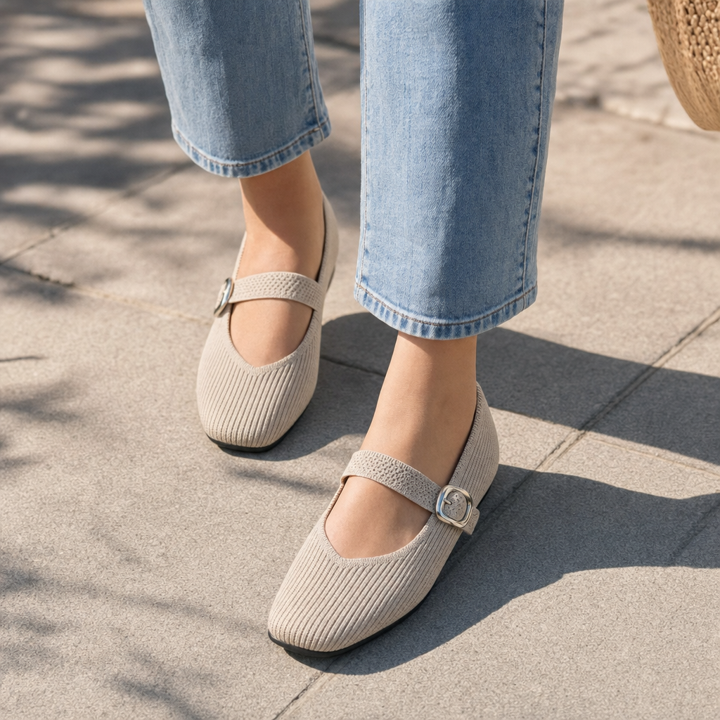 Comfortable orthopaedic women's Mary Jane flats with square toe for supportive daily wear.