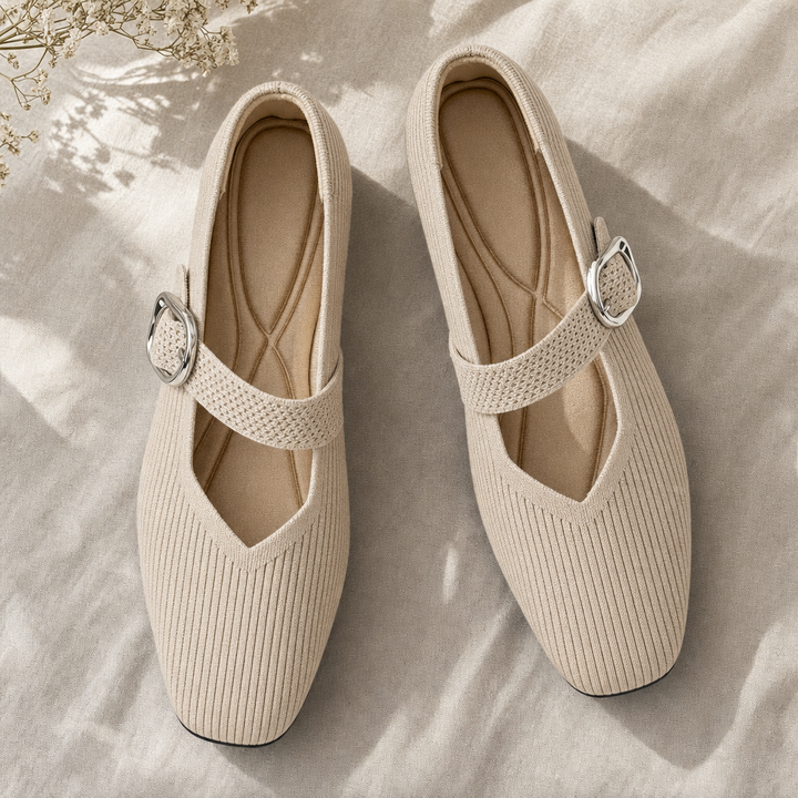 Stylish square toe Mary Jane flats for women with supportive orthopaedic comfort footwear.