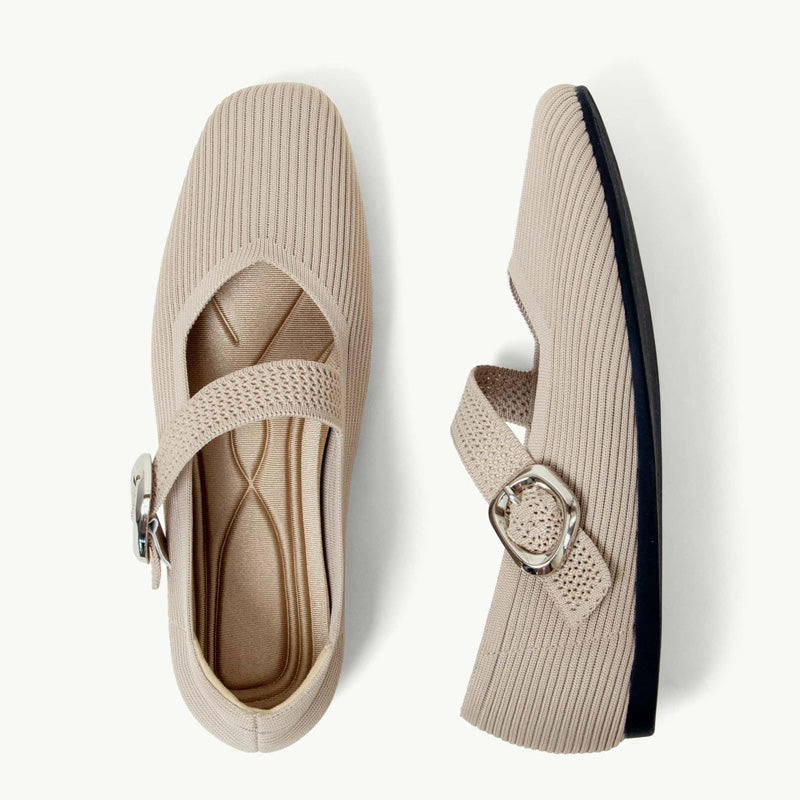Women's V-cut strap Mary Jane flats, orthopaedic & comfortable with square toe design.