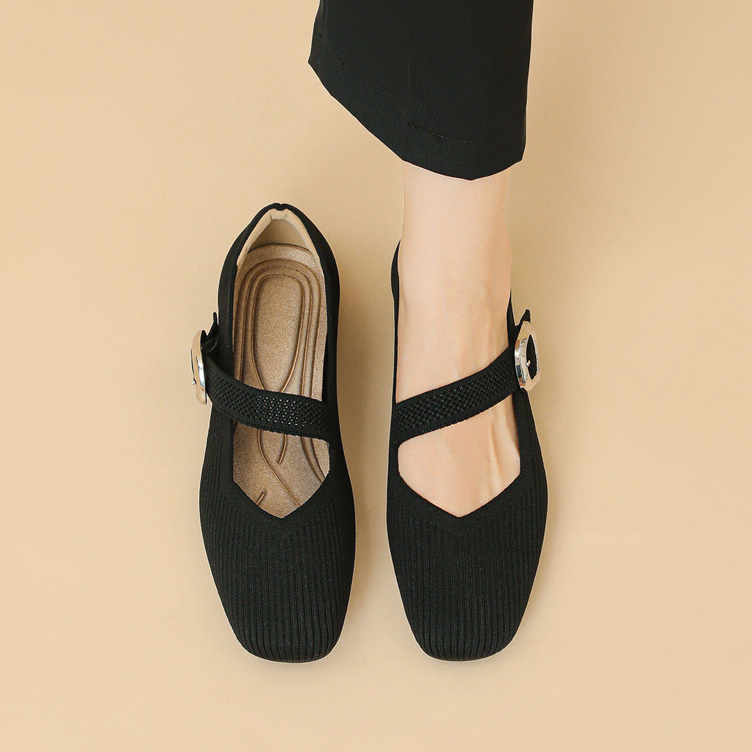 Casual women's orthopaedic Mary Jane flats, square toe for daily comfort & support.