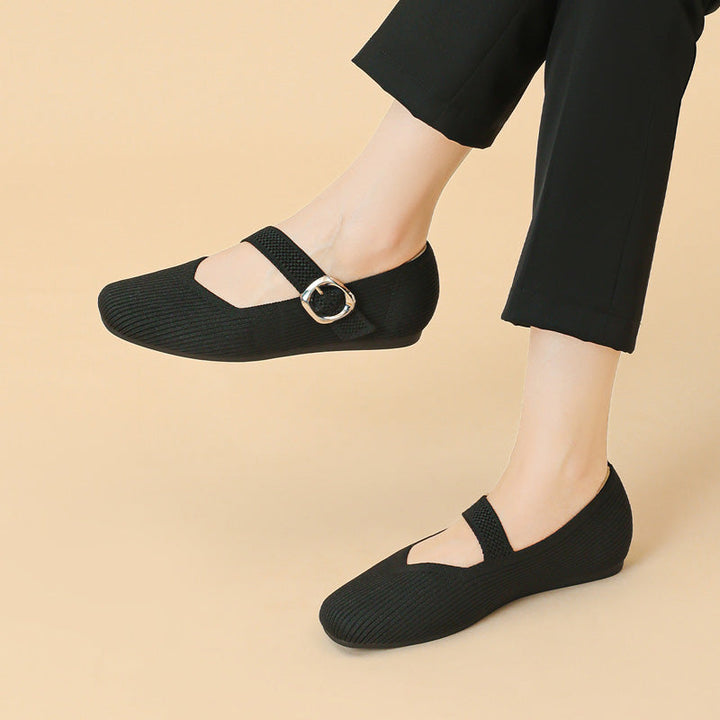Supportive women's orthopaedic Mary Jane flats, square toe for all-day comfort & style.