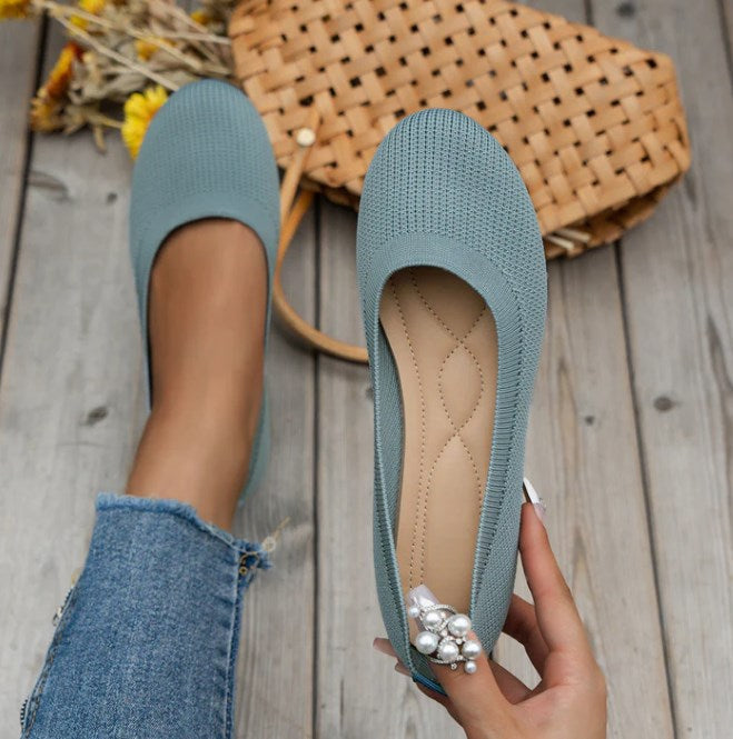 Everyday women's orthopedic ballet flats with a rounded toe. Breathable comfort for casual and dress wear.