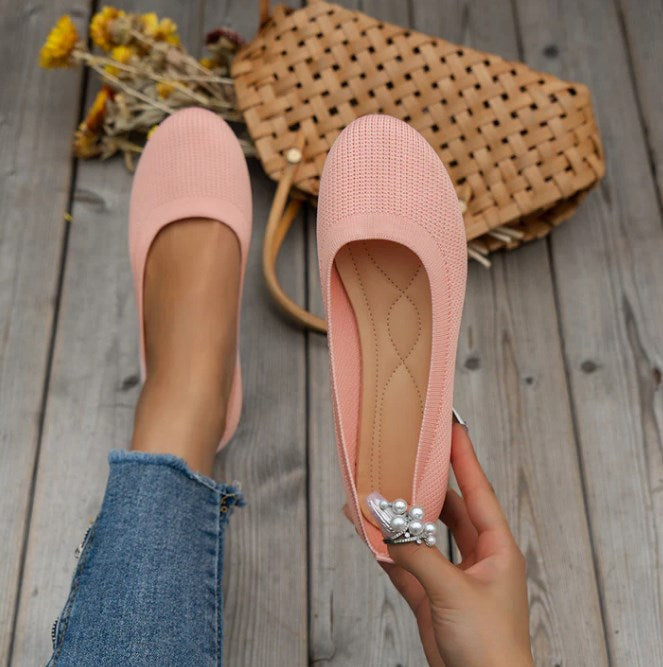 Ladies' orthopedic walking flats, slip-on style with breathable design for ultimate comfort & arch support.