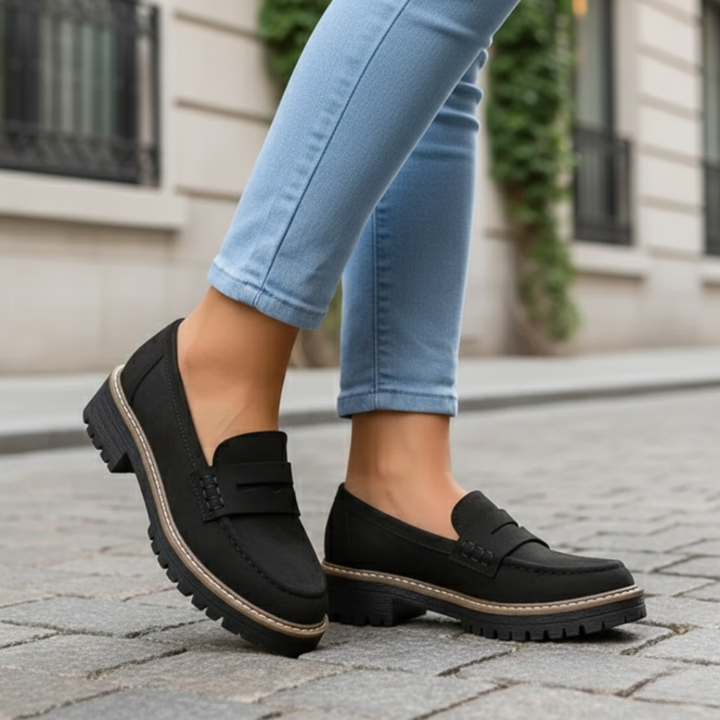 Versatile women's chunky sole loafers for everyday wear. Orthopedic, supportive footwear combining comfort & fashion.