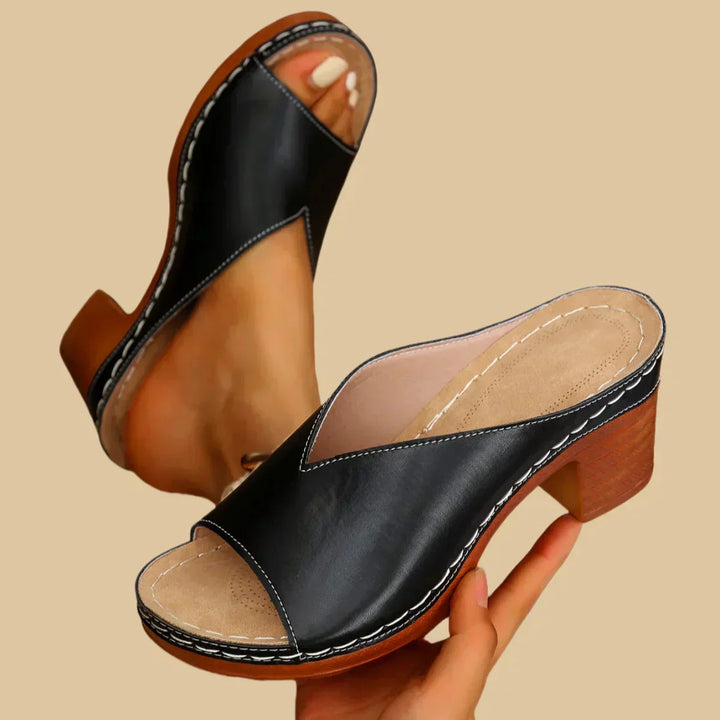Comfortable women's summer sandals with orthopedic support and a stylish block heel, perfect for walking.
