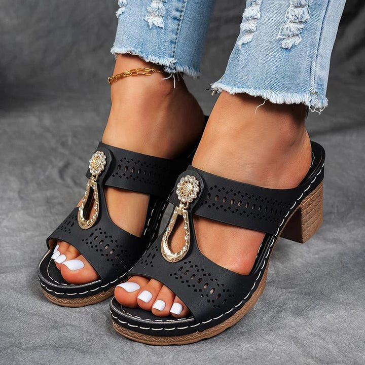 Stylish heeled orthopedic sandals for women, offering superior arch support & comfort for daily wear.
