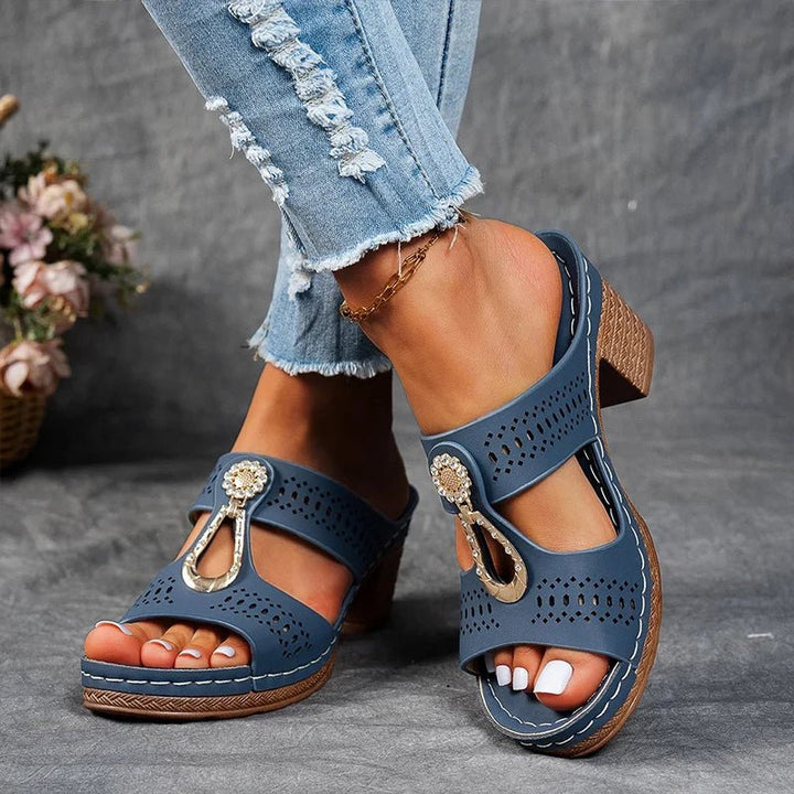 Women's comfortable orthopedic heeled sandals with arch support, ideal for summer casual and daily wear.