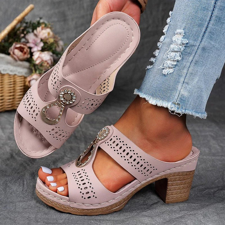 Women's orthopedic heeled sandals for summer, comfortable with arch support and elegant openwork design.