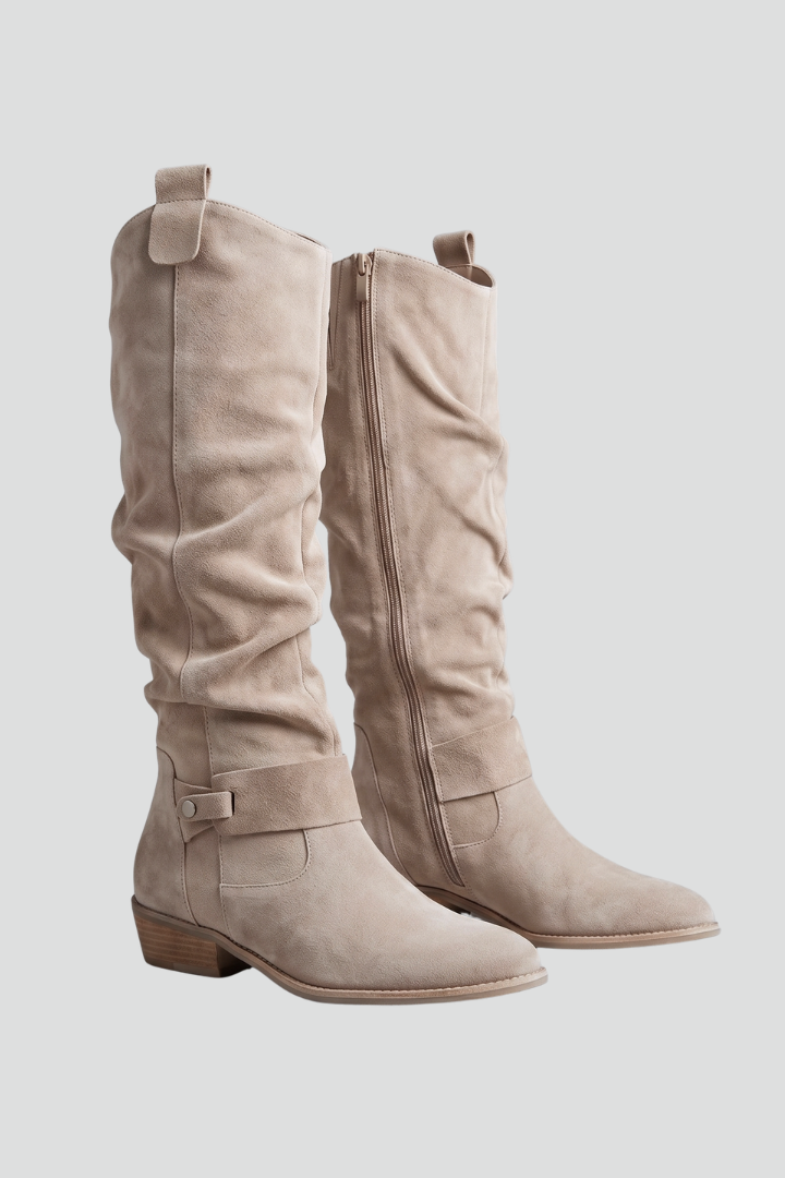 Women's orthopedic knee-high boots with convenient side zipper, perfect for fall & winter comfort.