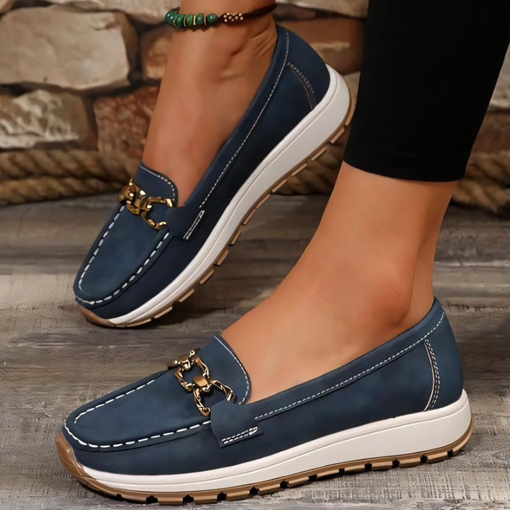 Women's slip-on comfort shoes, orthopedic loafers with arch support, wide toe box for everyday wear.