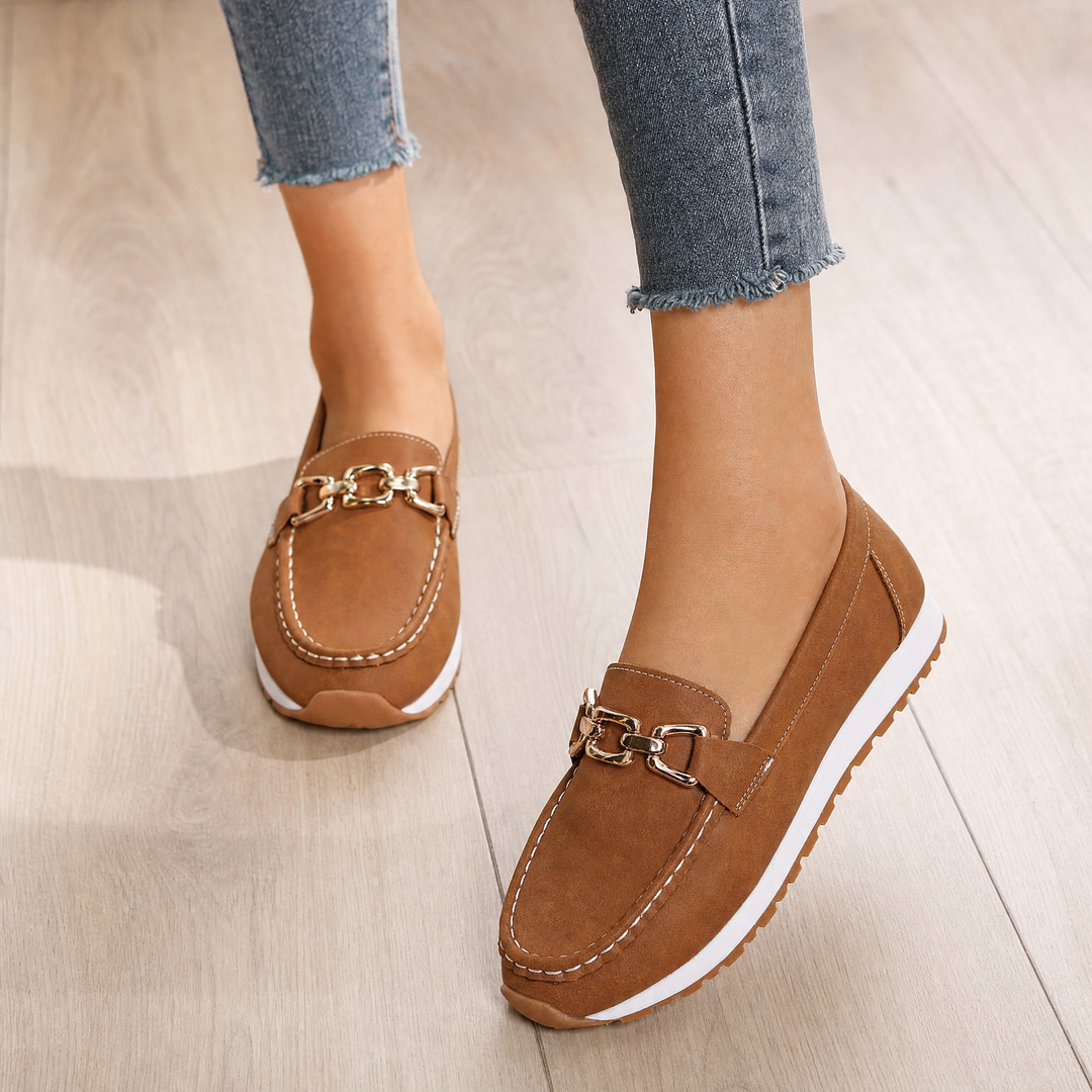 Comfortable women's slip-on loafers with arch support & wide toe box for orthopedic all-day wear.