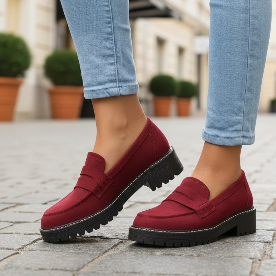 Stylish women's slip-on loafers, orthopedic design for professional all-day comfort.
