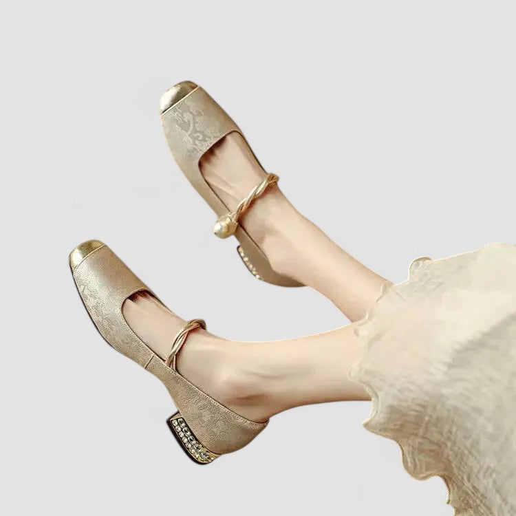 Women's comfortable footwear: orthopedic Mary Jane shoes with a supportive low block heel and buckle strap.