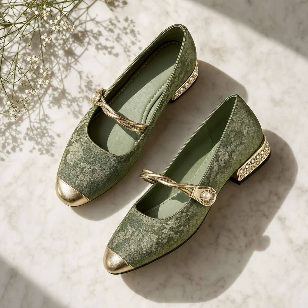 Elegant vintage-style women's Mary Jane shoes with a classic buckle strap and supportive low block heel.