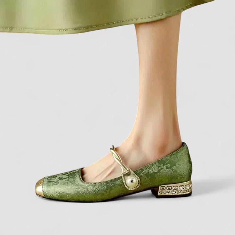 Orthopedic Mary Jane shoes for women with cushioned footbed, buckle strap, and supportive low block heel.