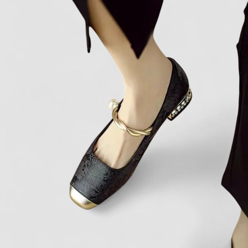 Women's comfort Mary Jane shoes with elegant buckle strap, orthopedic support, and a practical low block heel.