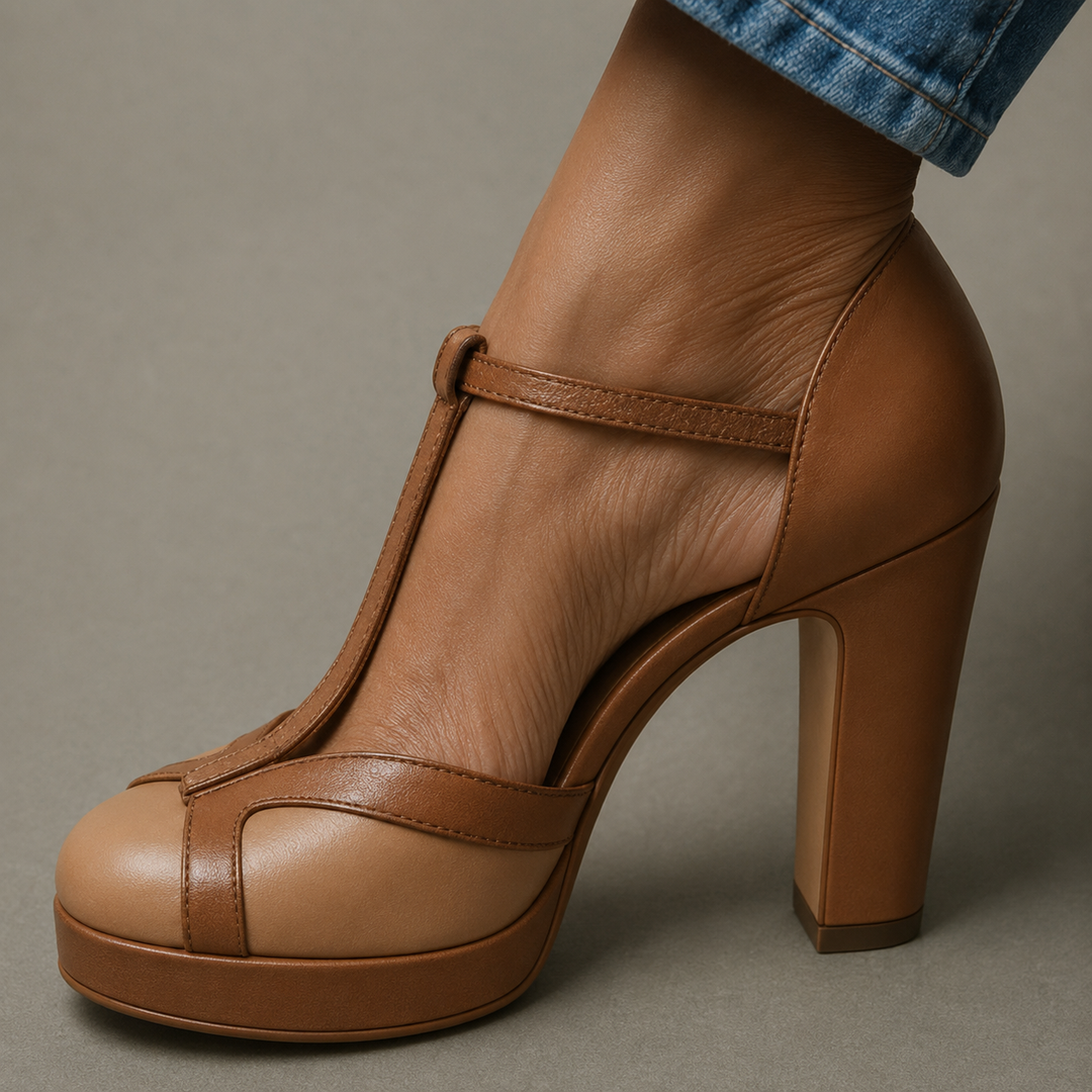 Comfortable women's orthopedic heeled sandals with ankle strap & arch support, great for everyday pain relief.
