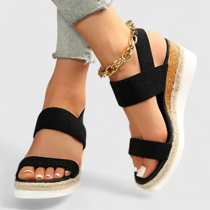 Casual slip-on women's wedge sandals, open-toe design, orthopedic comfort, and arch support.