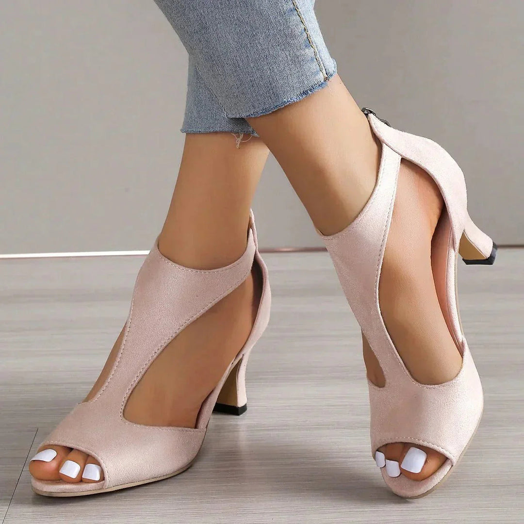 Women's orthopedic peep-toe T-strap comfort heels in a stylish, supportive design for all-day wear.