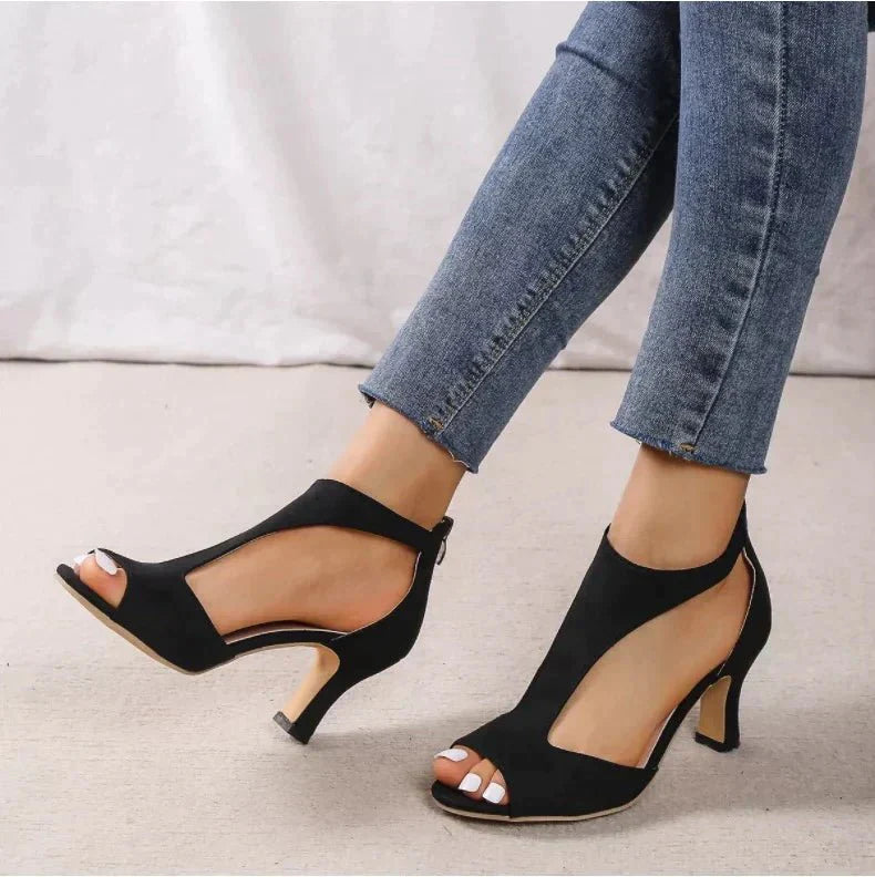 Stylish women's orthopedic peep-toe T-strap heels; ultimate comfort and chic elegance for any event.