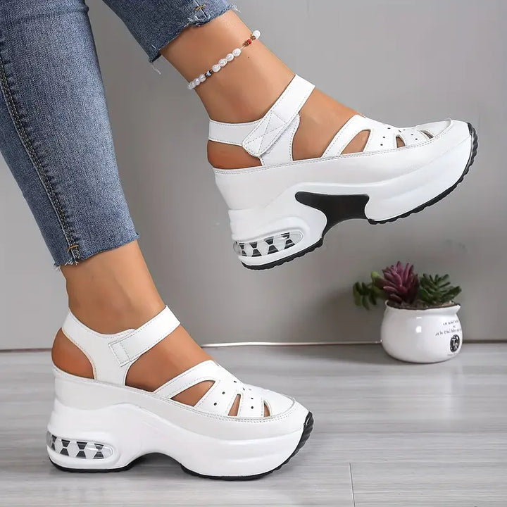 Women's orthopedic wedge sandals with adjustable strap. Platform design & foot support for all-day summer comfort.