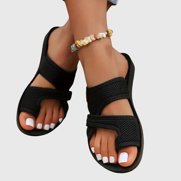 Comfortable women's walking sandals, elastic fit, arch support for summer wear & foot pain relief.