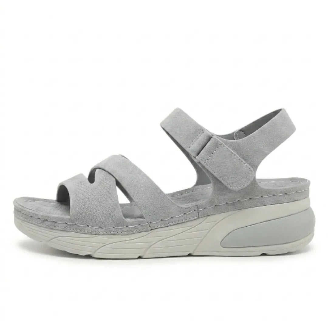 Close-up of adjustable hook & loop straps on women's orthopedic comfort sandals, ensuring a custom fit.