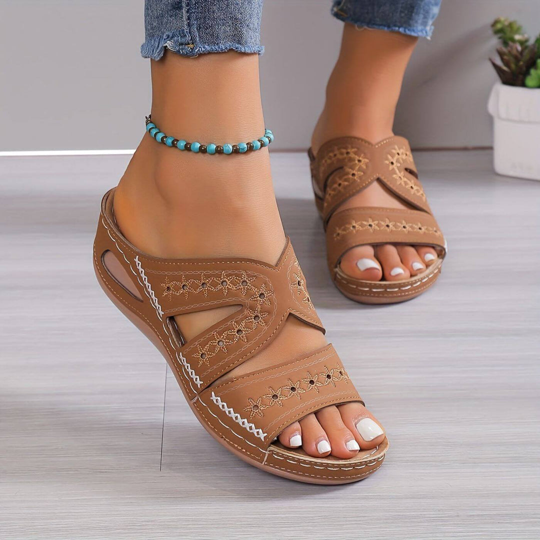 Open-toe women's slip-resistant sandals with advanced orthopedic arch support for all-day comfort.
