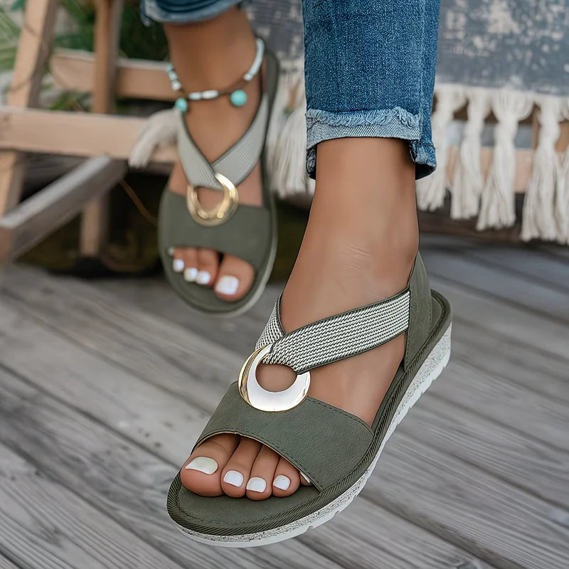 Women's comfort sandals with arch support, stretch strap & orthopedic design, perfect for walking & summer.