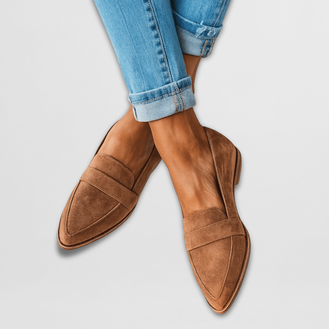 Women's orthopedic slip-on comfort loafers in a neutral color, perfect for everyday casual wear & support.