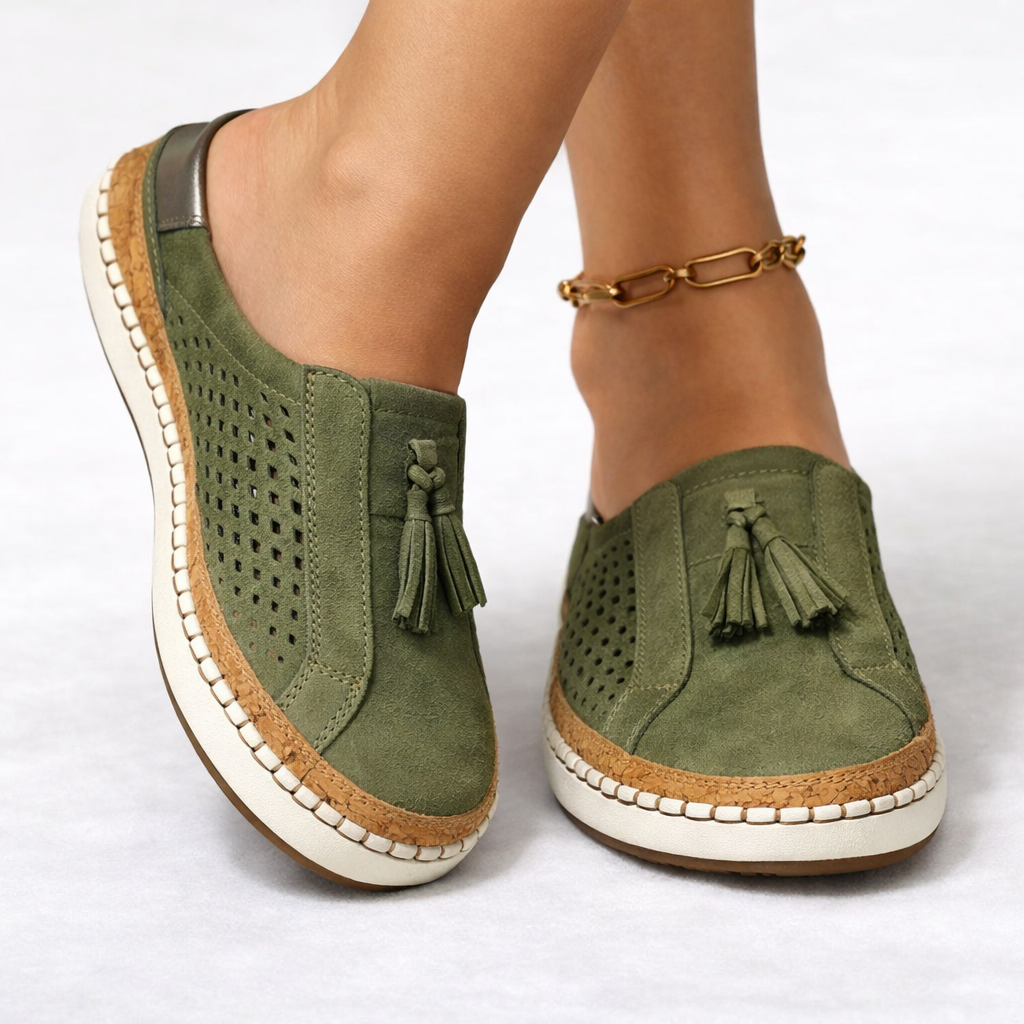 Women's orthopedic slip-on comfort shoes with arch support, ideal for daily walking & easy wear.
