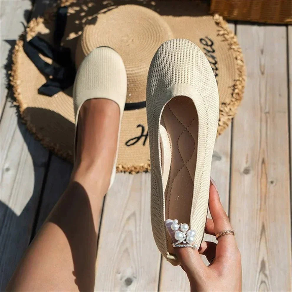 Top view of women's memory foam slip-on shoes, designed for all-day support and walking comfort.