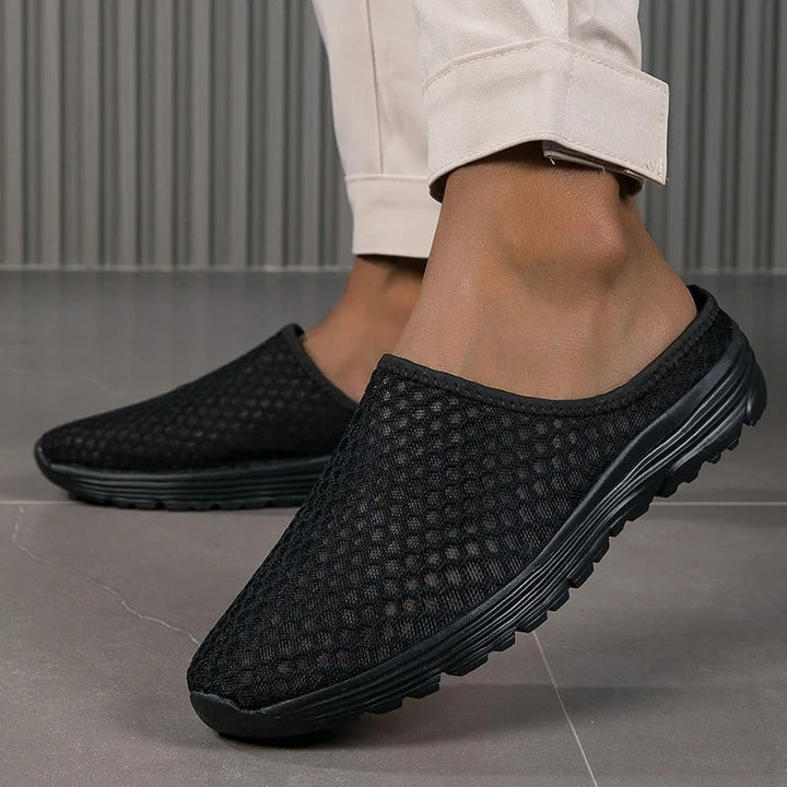Soft women's walking sneakers, a slip-on style with advanced cushioning & orthopedic arch support for health.