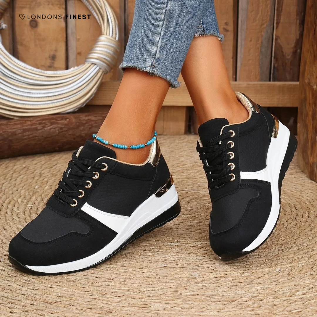 Supportive women's orthopedic sneakers for cushioned comfort, arch support, and foot pain relief.
