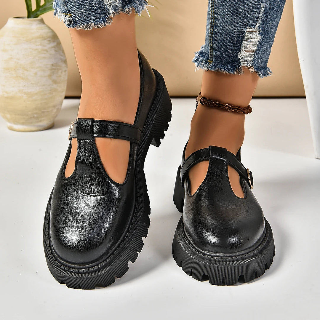 Comfortable women's orthopedic T-strap platform Mary Jane shoes, retro style with arch support for daily wear.