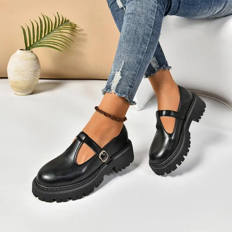 Orthopedic T-strap platform Mary Jane shoes, providing women superior arch support, comfort & retro style.
