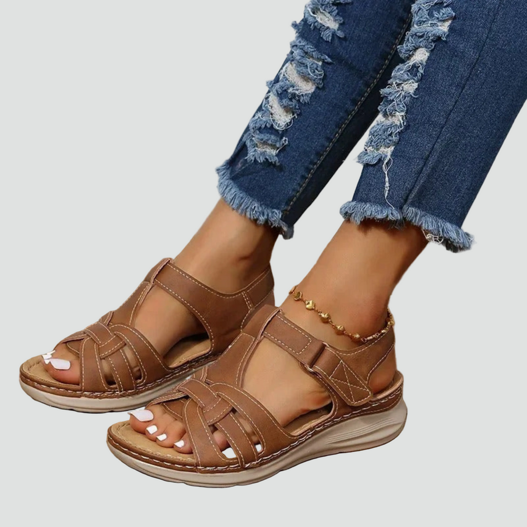 Women's orthopedic Velcro strap sandals for daily comfort, offering adjustable fit & arch support.