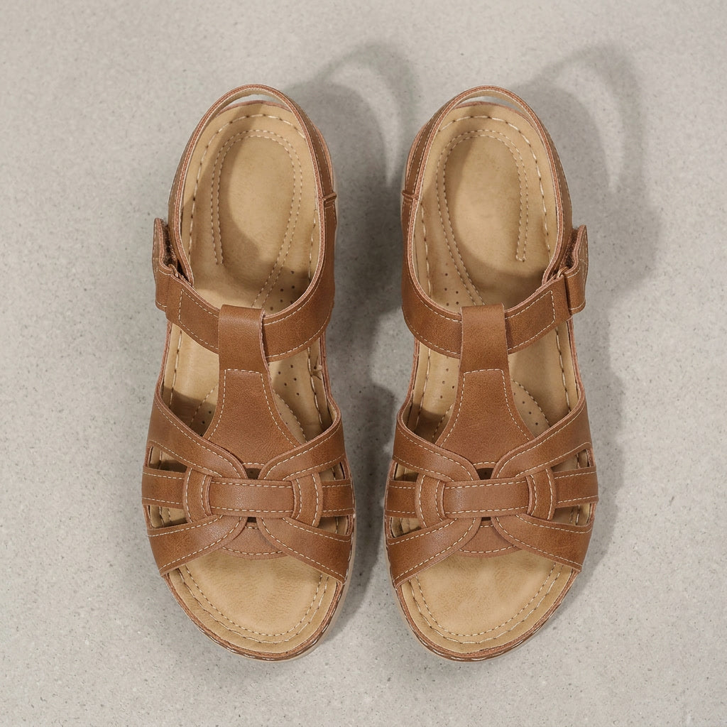 Open-toe women's walking sandals with adjustable Velcro straps, perfect for summer & foot support.