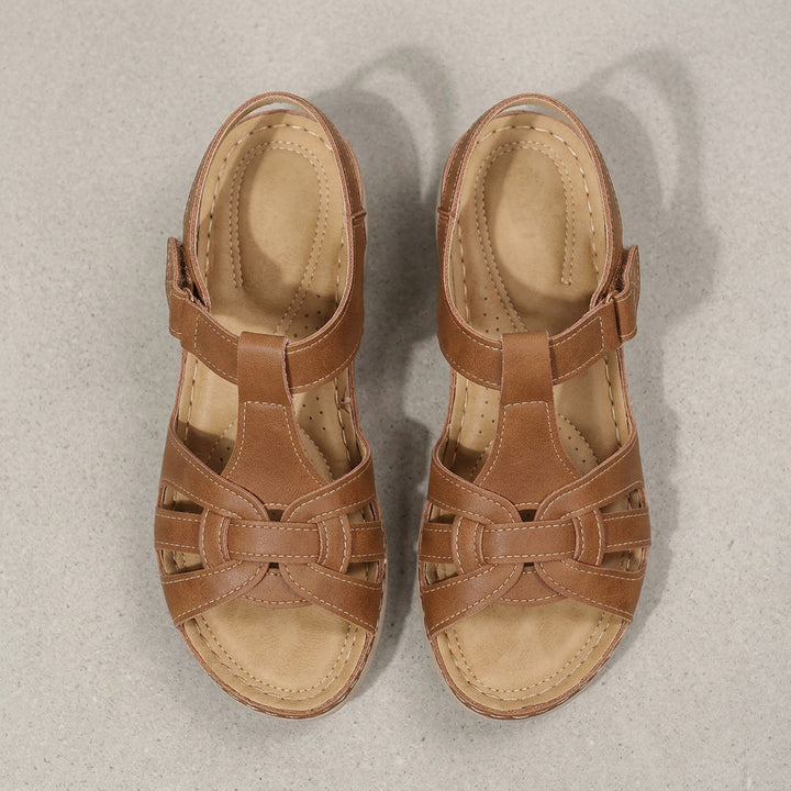 Open-toe women's walking sandals with adjustable Velcro straps, perfect for summer & foot support.
